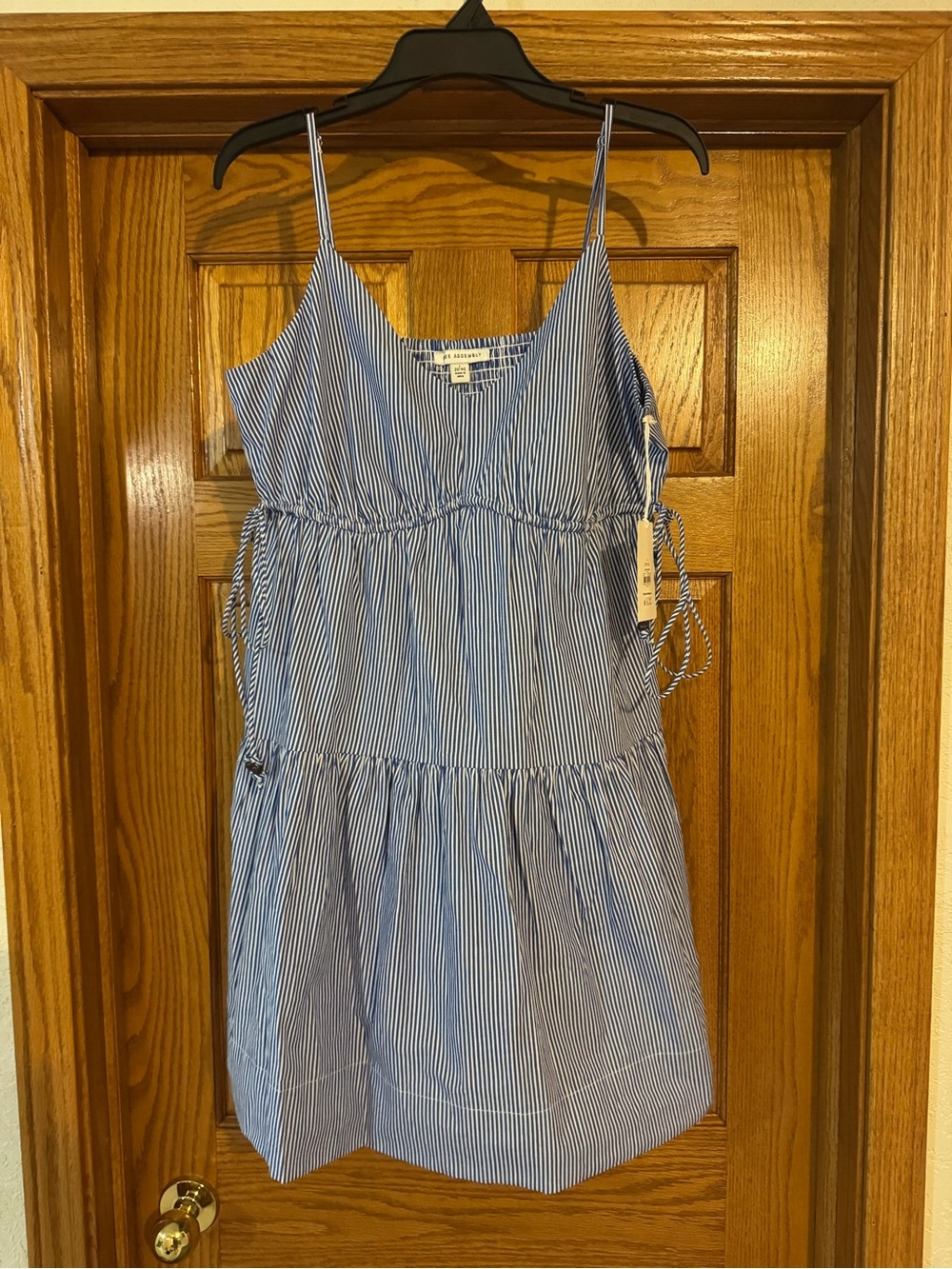 Light Blue & White Striped Tiered Mini Dress
